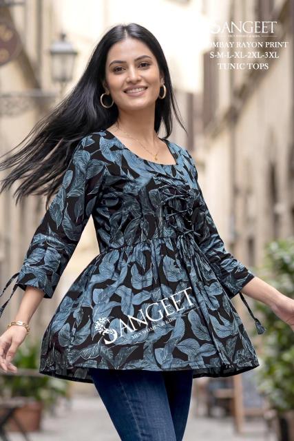 Sangeet bombay rayon print short top kurtis online wholesaler